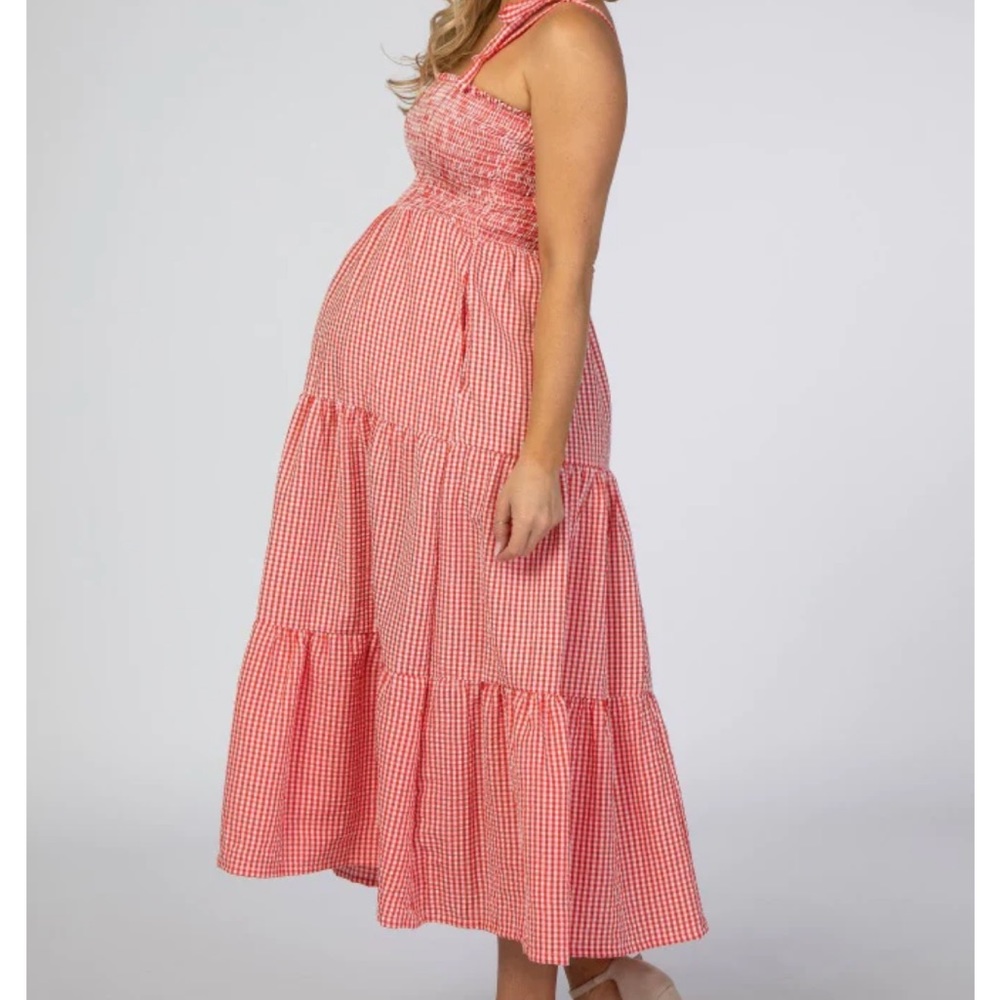Pink blush checkered maternity dress